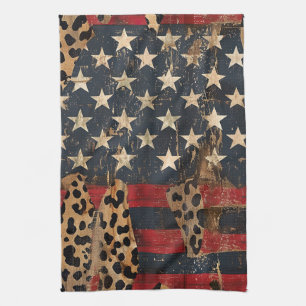 Rustige Amerikaanse vlag luipaardprint (3) Theedoek