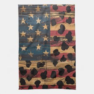 Rustige Amerikaanse vlag luipaardprint (4) Theedoek