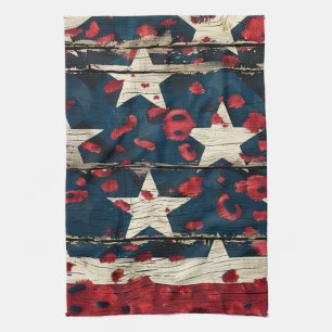 Rustige Amerikaanse vlag luipaardprint (5) Theedoek