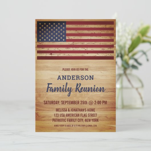 Rustige Amerikaanse Vlag Patriottische Familie Reu Kaart (Staand voorkant)