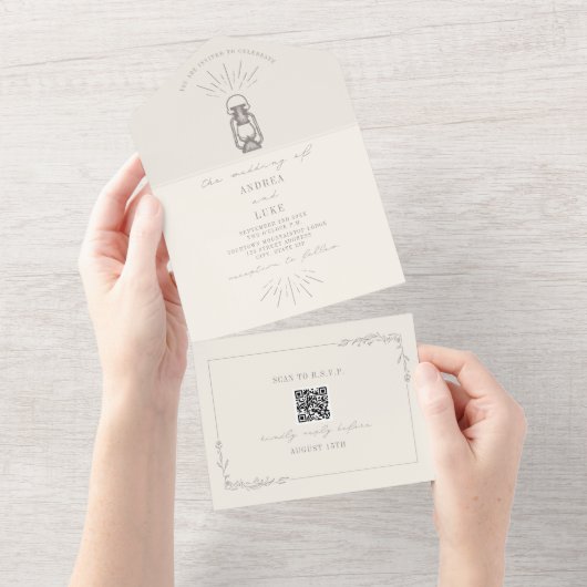 Rustige Amethyst Lantern QR Code RSVP All In One Uitnodiging (Afscheurbaar)