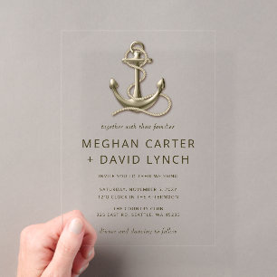 Rustige  Anchor Nautical Wedding Acryl Uitnodigingen