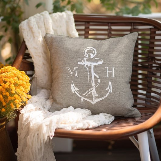 Rustige Anchor Wedding Monogram Buitenkussen