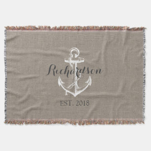 Rustige  Anchor Wedding Monogram Deken