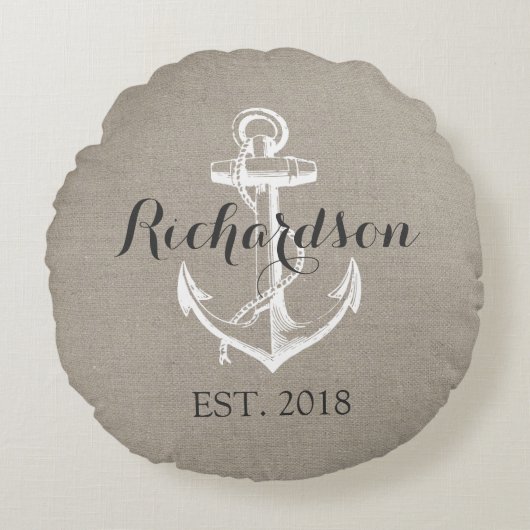 Rustige Anchor Wedding Monogram Rond Kussen (Voorkant)
