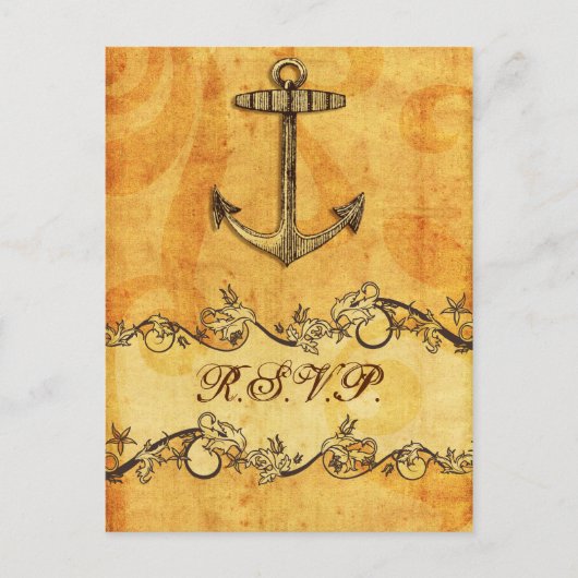 rustige, , anker nautische bruiloft rsvp uitnodiging briefkaart (Voorkant)