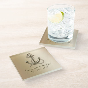 Rustige Antiek Anchor Nautical Wedding Ro Glazen Onderzetter