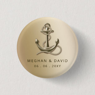 Rustige  Antiek Anchor Nautical Wedding Ronde Button 3,2 Cm