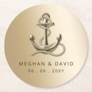 Rustige Antiek Anchor Nautical Wedding Ronde Kartonnen Onderzetter