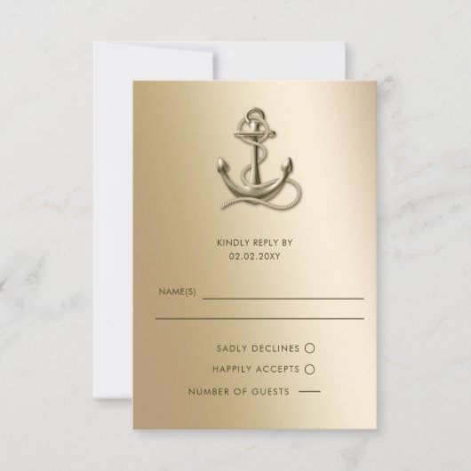 Rustige Antiek Anchor Nautical Wedding RSVP Kaartje (Voorkant)