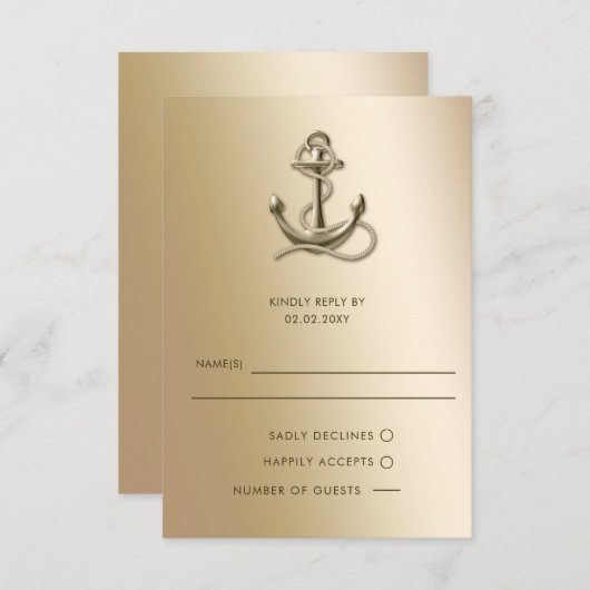 Rustige Antiek Anchor Nautical Wedding RSVP Kaartje (Voorkant / Achterkant)