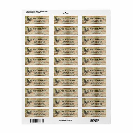 Rustige Antiek Rooster Rooster Rooster Lab Etiket (Full Sheet)