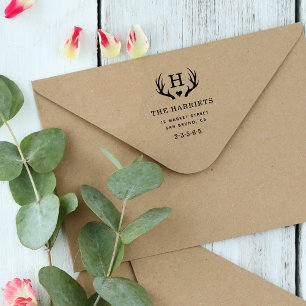 Rustige Antlers Monogram Naam Naam Naam Terugkeera Rubberstempel