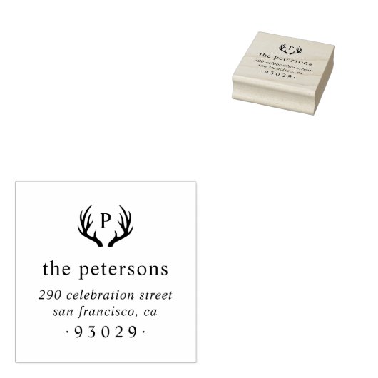 Rustige Antlers Monogram Naam Naam Naam Terugkeera Rubberstempel (Gestempeld)