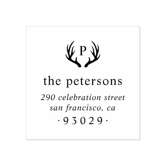 Rustige Antlers Monogram Naam Naam Naam Terugkeera Rubberstempel (Afrduk)