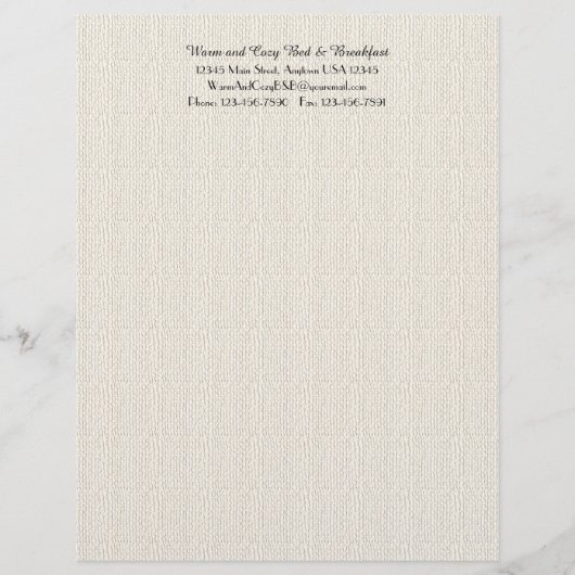 Rustige B&B Guest Information Filler Page Off Whit Briefhoofd (Voorkant)