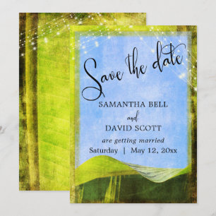 Rustige Bananenblad met Lichtjes Boho Save the Dat Kaart