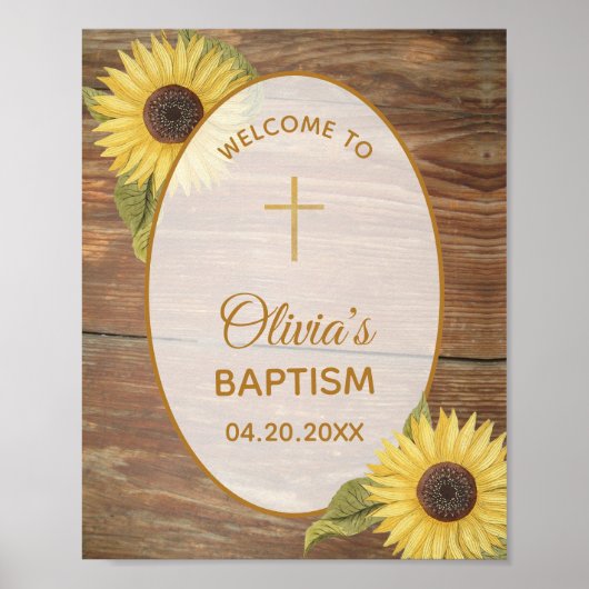 Rustige Baptisme Sunflower Wood welkomstteken Poster (Voorkant)