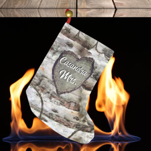 Rustige Bark Wood Carved Heart Aspen Tree Kleine Kerstsok