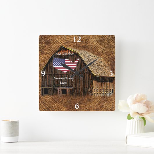 Rustige Barn American Flag Square Wall klok (Huis)