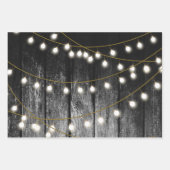 Rustige Barn Black Wood Gold String Lights Inpakpapier Vel (Voorkant)