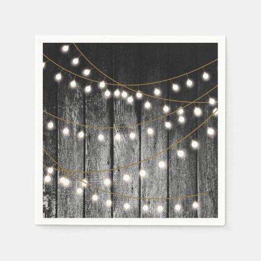 Rustige Barn Black Wood Gold String Lights Servet (Voorkant)