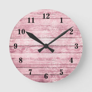 Rustige Barn Boards Shabby Pink Distress Wood Ronde Klok