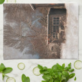 Rustige Barn & Cottage  sneeuwscène Theedoek (Gevouwen)