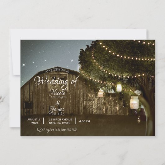 Rustige Barn & Tree Lights Land Jars Weddenschap Kaart (Voorkant)