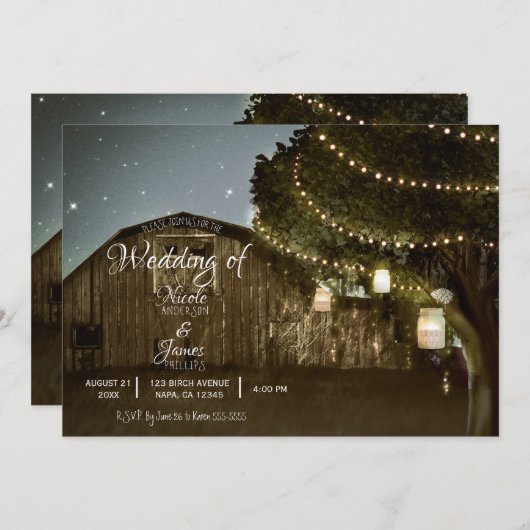 Rustige Barn & Tree Lights Land Jars Weddenschap Kaart (Voorkant / Achterkant)