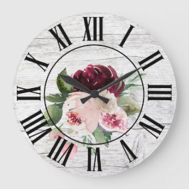 Rustige Barn Wood Burgundy Pink Floral Grote Klok