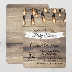 Rustige Barn Wood Edison Bulbs en lint Baby shower Kaart