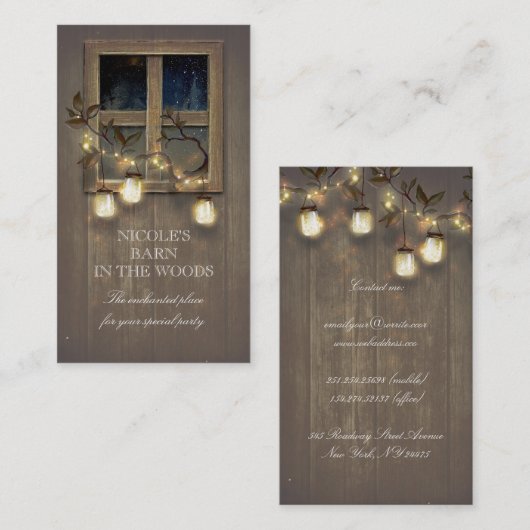 Rustige Barn Wood Mason Jars String Lights Visitekaartje (Voorkant / Achterkant)