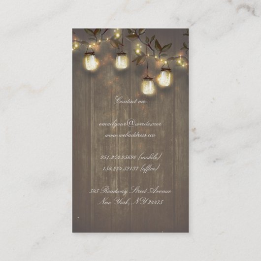 Rustige Barn Wood Mason Jars String Lights Visitekaartje (Achterkant)