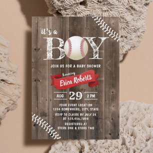 Rustige Baseball Sports Barn Wood Boy Baby shower Kaart