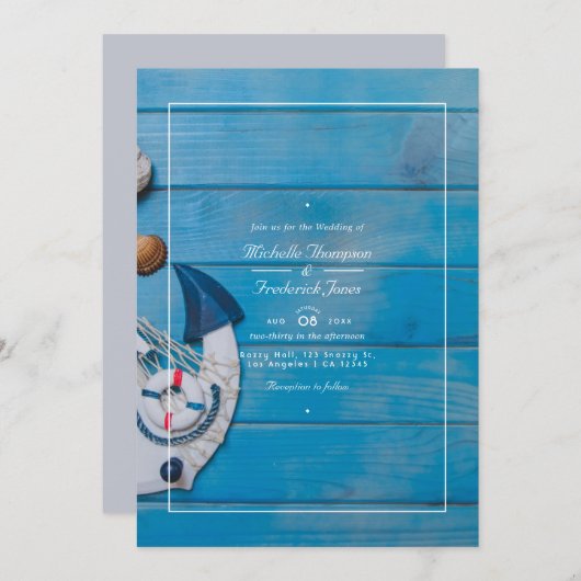 Rustige Beach QR-code RSVP Nautical Wedding Kaart (Voorkant / Achterkant)
