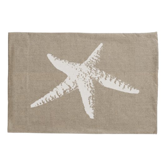 Rustige Beach White Starfish & Faux Burlap Kussensloop (Achterkant-Links)