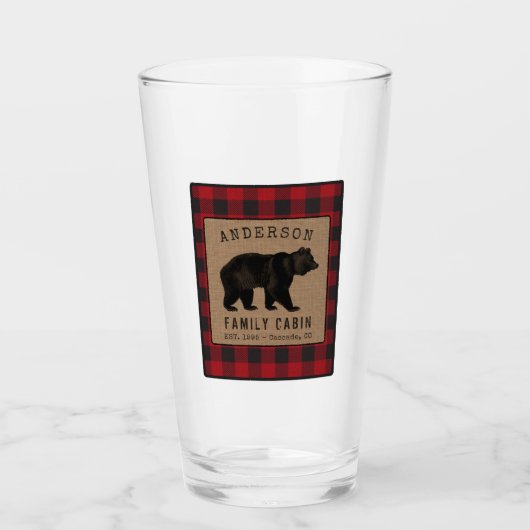 Rustige Beer Familie Cabin Red Buffalo Play Burlap Glas (Voorkant)