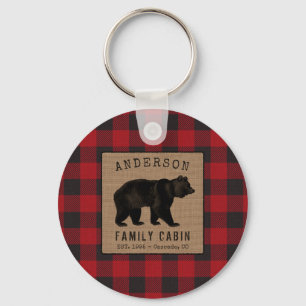 Rustige Beer Familie Cabin Red Buffalo Pset Round Sleutelhanger