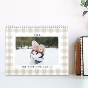 Rustige Beige Buffalo Check 2025 Foto Kalender