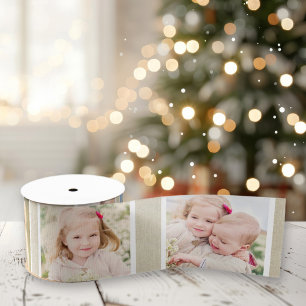 Rustige Beige Linnen Op Maat Gemaakte Foto Kerstmi Lint
