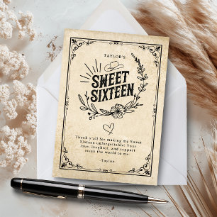 Rustige Beige Western Sweet Sixteen Dank Je Bedankkaart
