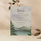 Rustige berg- en meer evergreen bruiloft informatiekaartje