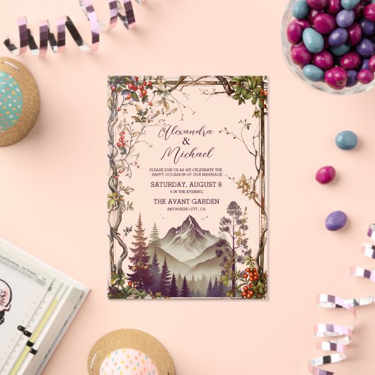 Rustige Berg Forest Evergreen Tree Wedding Acryl Uitnodigingen (Insitu (Viering))