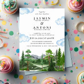 Rustige Berg Forest Evergreen Tree Wedding Kaart