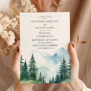 Rustige Berg Forest Evergreen Tree Wedding Kaart