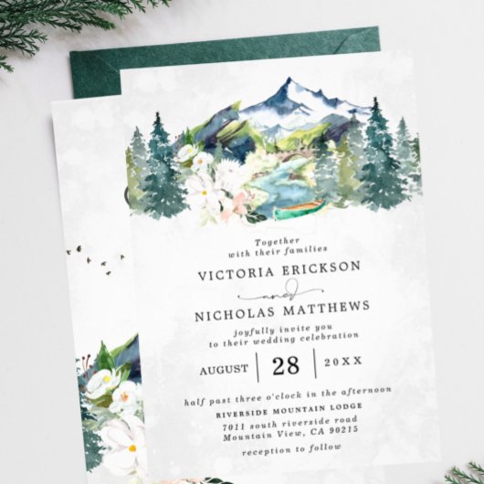 Rustige Berg Forest Evergreen Tree Wedding Kaart
