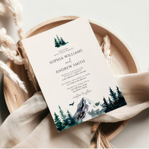 Rustige Berg Forest Evergreen Tree Wedding Kaart