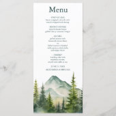 Rustige Berg Forest Evergreen Tree Wedding Menu (Achterkant)