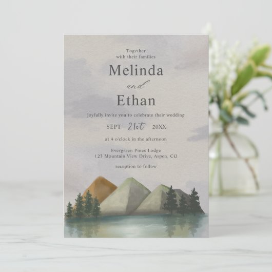 Rustige Berg & Meer Evergroene Trouw Kaart (Staand voorkant)